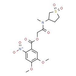 ChemSpider 2D Image | 2-[(1,1-Dioxidotetrahydro-3-thiophenyl)(methyl)amino]-2-oxoethyl 4,5-dimethoxy-2-nitrobenzoate | C16H20N2O9S