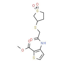 ChemSpider 2D Image | Methyl 3-({[(1,1-dioxidotetrahydro-3-thiophenyl)sulfanyl]acetyl}amino)-2-thiophenecarboxylate | C12H15NO5S3