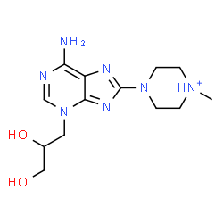 ChemSpider 2D Image | 4-[6-Amino-3-(2,3-dihydroxypropyl)-3H-purin-8-yl]-1-methylpiperazin-1-ium | C13H22N7O2