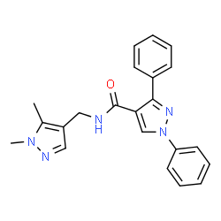 ChemSpider 2D Image | N-[(1,5-Dimethyl-1H-pyrazol-4-yl)methyl]-1,3-diphenyl-1H-pyrazole-4-carboxamide | C22H21N5O