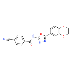 ChemSpider 2D Image | 4-Cyano-N-[5-(2,3-dihydro-1,4-benzodioxin-6-yl)-1,3,4-oxadiazol-2-yl]benzamide | C18H12N4O4