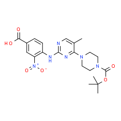 ChemSpider 2D Image | 4-{[5-Methyl-4-(4-{[(2-methyl-2-propanyl)oxy]carbonyl}-1-piperazinyl)-2-pyrimidinyl]amino}-3-nitrobenzoic acid | C21H26N6O6