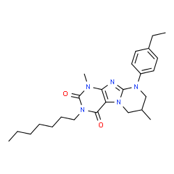 ChemSpider 2D Image | 9-(4-Ethylphenyl)-3-heptyl-1,7-dimethyl-6,7,8,9-tetrahydropyrimido[2,1-f]purine-2,4(1H,3H)-dione | C25H35N5O2
