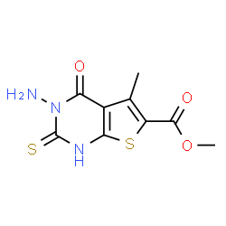 ChemSpider 2D Image | Methyl 3-amino-5-methyl-4-oxo-2-thioxo-1,2,3,4-tetrahydrothieno[2,3-d]pyrimidine-6-carboxylate | C9H9N3O3S2