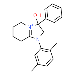ChemSpider 2D Image | 1-(2,5-Dimethylphenyl)-3-hydroxy-3-phenyl-2,3,5,6,7,8-hexahydro-1H-imidazo[1,2-a]pyridin-4-ium | C21H25N2O