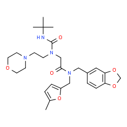 ChemSpider 2D Image | N-(1,3-Benzodioxol-5-ylmethyl)-N-[(5-methyl-2-furyl)methyl]-N~2~-[(2-methyl-2-propanyl)carbamoyl]-N~2~-[2-(4-morpholinyl)ethyl]glycinamide | C27H38N4O6