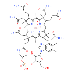 ChemSpider 2D Image | cobaltic;[5-(5,6-dimethylbenzimidazol-1-yl)-4-hydroxy-2-(hydroxymethyl)tetrahydrofuran-3-yl] [1-methyl-2-[3-[2,13,18-tris(2-amino-2-oxo-ethyl)-7,12,17-tris(3-amino-3-oxo-propyl)-3,5,8,8,13,15,18,19-octamethyl-2,7,12,17-tetrahydro-1H-corrin-21-id-3-yl]propanoylamino]ethyl] hydrogen phosphate;hydrate | C62H91CoN13O15P