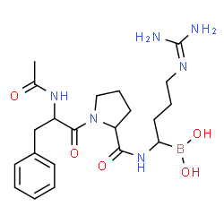 ChemSpider 2D Image | N-Acetylphenylalanyl-N-{4-[(diaminomethylene)amino]-1-(dihydroxyboryl)butyl}prolinamide | C21H33BN6O5