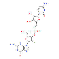 ChemSpider 2D Image | [5-(2-amino-6-oxo-3H-purin-9-yl)-4-fluoro-2-(hydroxymethyl)tetrahydrofuran-3-yl] [5-(4-amino-2-oxo-pyrimidin-1-yl)-3,4-dihydroxy-tetrahydrofuran-2-yl]methyl hydrogen phosphate | C19H24FN8O11P
