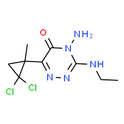 ChemSpider 2D Image | 4-Amino-6-(2,2-dichloro-1-methylcyclopropyl)-3-(ethylamino)-1,2,4-triazin-5(4H)-one | C9H13Cl2N5O