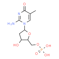 ChemSpider 2D Image | 2-Amino-1-(2-deoxy-5-O-phosphonopentofuranosyl)-5-methyl-4(1H)-pyrimidinone | C10H16N3O7P
