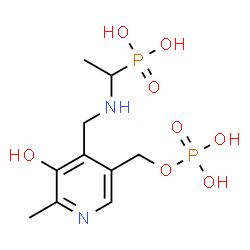 ChemSpider 2D Image | {1-[({3-Hydroxy-2-methyl-5-[(phosphonooxy)methyl]-4-pyridinyl}methyl)amino]ethyl}phosphonic acid | C10H18N2O8P2