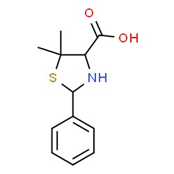 ChemSpider 2D Image | 5,5-dimethyl-2-phenyl-1,3-thiazolane-4-carboxylic acid | C12H15NO2S