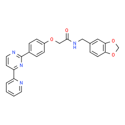 ChemSpider 2D Image | N-(1,3-Benzodioxol-5-ylmethyl)-2-{4-[4-(2-pyridinyl)-2-pyrimidinyl]phenoxy}acetamide | C25H20N4O4