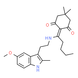 ChemSpider 2D Image | 2-(1-{[2-(5-Methoxy-2-methyl-1H-indol-3-yl)ethyl]amino}pentylidene)-5,5-dimethyl-1,3-cyclohexanedione | C25H34N2O3