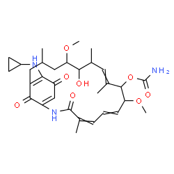 ChemSpider 2D Image | 19-(Cyclopropylamino)-13-hydroxy-8,14-dimethoxy-4,10,12,16-tetramethyl-3,20,22-trioxo-2-azabicyclo[16.3.1]docosa-1(21),4,6,10,18-pentaen-9-yl carbamate | C31H43N3O8
