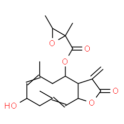 ChemSpider 2D Image | 8-Hydroxy-6,10-dimethyl-3-methylene-2-oxo-2,3,3a,4,5,8,9,11a-octahydrocyclodeca[b]furan-4-yl 2,3-dimethyl-2-oxiranecarboxylate | C20H26O6