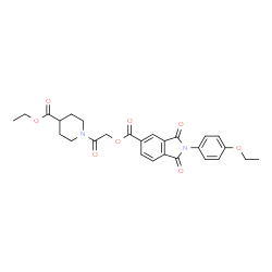 ChemSpider 2D Image | 2-[4-(Ethoxycarbonyl)-1-piperidinyl]-2-oxoethyl 2-(4-ethoxyphenyl)-1,3-dioxo-5-isoindolinecarboxylate | C27H28N2O8