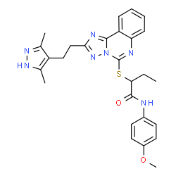 ChemSpider 2D Image | 2-({2-[2-(3,5-Dimethyl-1H-pyrazol-4-yl)ethyl][1,2,4]triazolo[1,5-c]quinazolin-5-yl}sulfanyl)-N-(4-methoxyphenyl)butanamide | C27H29N7O2S