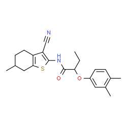 ChemSpider 2D Image | N-(3-Cyano-6-methyl-4,5,6,7-tetrahydro-1-benzothiophen-2-yl)-2-(3,4-dimethylphenoxy)butanamide | C22H26N2O2S