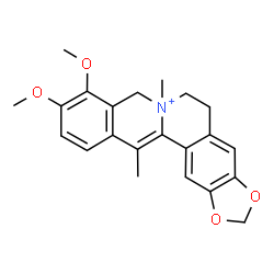 ChemSpider 2D Image | 9,10-Dimethoxy-7,13-dimethyl-5,8-dihydro-6H-[1,3]dioxolo[4,5-g]isoquinolino[3,2-a]isoquinolin-7-ium | C22H24NO4