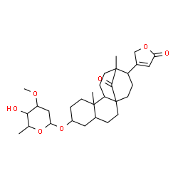 ChemSpider 2D Image | 9,13-Dimethyl-17-oxo-14-(5-oxo-2,5-dihydro-3-furanyl)tetracyclo[11.3.1.0~1,10~.0~4,9~]heptadec-6-yl 2,6-dideoxy-3-O-methylhexopyranoside | C30H44O7