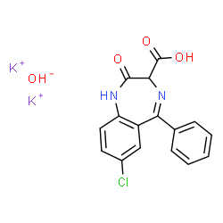 ChemSpider 2D Image | 1H-1,4-Benzodiazepine-3-carboxylic acid, 7-chloro-2,3-dihydro-2-oxo-5-phenyl-, hydroxide, potassium salt (1:1:2) | C16H12ClK2N2O4