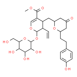 ChemSpider 2D Image | Methyl 2-(hexopyranosyloxy)-4-({6-[2-(4-hydroxyphenyl)ethyl]-4-oxotetrahydro-2H-pyran-2-yl}methyl)-3-vinyl-3,4-dihydro-2H-pyran-5-carboxylate | C29H38O12