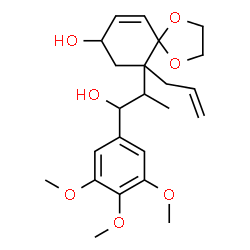 ChemSpider 2D Image | 10-Allyl-10-[1-hydroxy-1-(3,4,5-trimethoxyphenyl)-2-propanyl]-1,4-dioxaspiro[4.5]dec-6-en-8-ol | C23H32O7