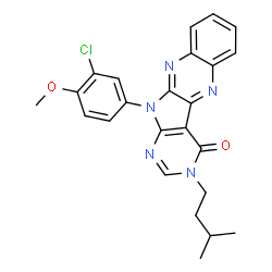 ChemSpider 2D Image | 11-(3-Chloro-4-methoxyphenyl)-3-(3-methylbutyl)-3,11-dihydro-4H-pyrimido[5',4':4,5]pyrrolo[2,3-b]quinoxalin-4-one | C24H22ClN5O2