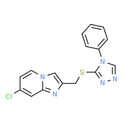 ChemSpider 2D Image | 7-Chloro-2-{[(4-phenyl-4H-1,2,4-triazol-3-yl)sulfanyl]methyl}imidazo[1,2-a]pyridine | C16H12ClN5S
