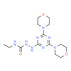 ChemSpider 2D Image | 2-[4,6-Di(4-morpholinyl)-1,3,5-triazin-2-yl]-N-ethylhydrazinecarboxamide | C14H24N8O3