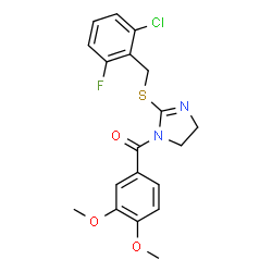 ChemSpider 2D Image | {2-[(2-Chloro-6-fluorobenzyl)sulfanyl]-4,5-dihydro-1H-imidazol-1-yl}(3,4-dimethoxyphenyl)methanone | C19H18ClFN2O3S