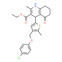 ChemSpider 2D Image | Ethyl 4-{4-[(4-chlorophenoxy)methyl]-5-methyl-2-thienyl}-2-methyl-5-oxo-1,4,5,6,7,8-hexahydro-3-quinolinecarboxylate | C25H26ClNO4S