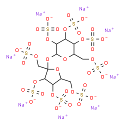 ChemSpider 2D Image | Octasodium 1,3,4,6-tetra-O-sulfonatohex-2-ulofuranosyl 2,3,4,6-tetra-O-sulfonatohexopyranoside | C12H14Na8O35S8