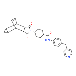 ChemSpider 2D Image | 4-(3,5-Dioxo-4-azatetracyclo[5.3.2.0~2,6~.0~8,10~]dodec-11-en-4-yl)-N-[4-(4-pyridinylmethyl)phenyl]cyclohexanecarboxamide | C30H31N3O3