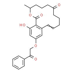 ChemSpider 2D Image | 16-Hydroxy-3-methyl-14-(2-oxo-2-phenylethoxy)-3,4,5,6,9,10-hexahydro-1H-2-benzoxacyclotetradecine-1,7(8H)-dione | C26H28O6