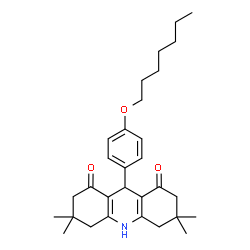 ChemSpider 2D Image | 9-[4-(Heptyloxy)phenyl]-3,3,6,6-tetramethyl-3,4,6,7,9,10-hexahydro-1,8(2H,5H)-acridinedione | C30H41NO3