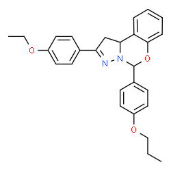 ChemSpider 2D Image | 2-(4-Ethoxyphenyl)-5-(4-propoxyphenyl)-1,10b-dihydropyrazolo[1,5-c][1,3]benzoxazine | C27H28N2O3