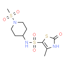 ChemSpider 2D Image | 4-Methyl-N-[1-(methylsulfonyl)-4-piperidinyl]-2-oxo-2,3-dihydro-1,3-thiazole-5-sulfonamide | C10H17N3O5S3