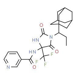 ChemSpider 2D Image | N-{1-[1-(Adamantan-1-yl)propyl]-2,5-dioxo-4-(trifluoromethyl)-4-imidazolidinyl}nicotinamide | C23H27F3N4O3