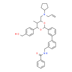ChemSpider 2D Image | N-{[3'-(4-{[Allyl(cyclopentyl)amino]methyl}-6-[4-(hydroxymethyl)phenyl]-5-methyl-1,3-dioxan-2-yl)-3-biphenylyl]methyl}benzamide | C41H46N2O4