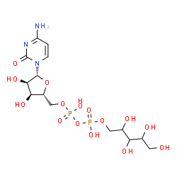 ChemSpider 2D Image | [(2R,3S,4R,5R)-5-(4-Amino-2-oxo-1(2H)-pyrimidinyl)-3,4-dihydroxytetrahydro-2-furanyl]methyl 2,3,4,5-tetrahydroxypentyl dihydrogen diphosphate | C14H25N3O15P2