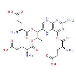 ChemSpider 2D Image | (4S)-4-Amino-5-{[1-(2-amino-4-{[(2S)-2-amino-4-carboxybutanoyl]oxy}-5,8-dihydro-6-pteridinyl)-1-{[(2S)-2-amino-4-carboxybutanoyl]oxy}-2-propanyl]oxy}-5-oxopentanoic acid | C24H34N8O12