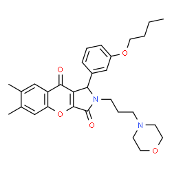 ChemSpider 2D Image | 1-(3-Butoxyphenyl)-6,7-dimethyl-2-[3-(4-morpholinyl)propyl]-1,2-dihydrochromeno[2,3-c]pyrrole-3,9-dione | C30H36N2O5