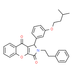 ChemSpider 2D Image | 1-[3-(3-Methylbutoxy)phenyl]-2-(2-phenylethyl)-1,2-dihydrochromeno[2,3-c]pyrrole-3,9-dione | C30H29NO4