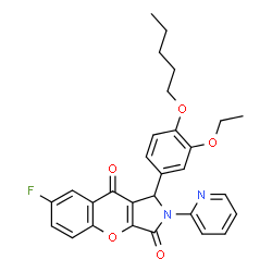 ChemSpider 2D Image | 1-[3-Ethoxy-4-(pentyloxy)phenyl]-7-fluoro-2-(2-pyridinyl)-1,2-dihydrochromeno[2,3-c]pyrrole-3,9-dione | C29H27FN2O5