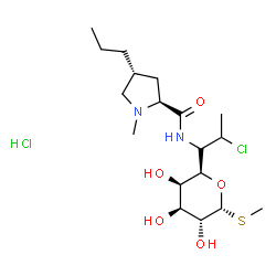ChemSpider 2D Image | Methyl (5R)-5-[(1S)-2-chloro-1-{[(4R)-1-methyl-4-propyl-L-prolyl]amino}propyl]-1-thio-beta-L-arabinopyranoside hydrochloride (1:1) | C18H34Cl2N2O5S