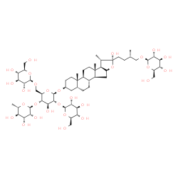 ChemSpider 2D Image | (3beta,5beta,22R,25S)-26-(beta-D-Glucopyranosyloxy)-22-hydroxyfurostan-3-yl 6-deoxy-alpha-L-mannopyranosyl-(1->4)-[beta-D-glucopyranosyl-(1->2)]-[beta-D-glucopyranosyl-(1->6)]-beta-D-glucopyranoside | C57H96O28