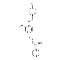 ChemSpider 2D Image | 2-({4-[(6-Chloro-3-pyridinyl)methoxy]-3-methoxybenzyl}amino)-1-phenylethanol | C22H23ClN2O3